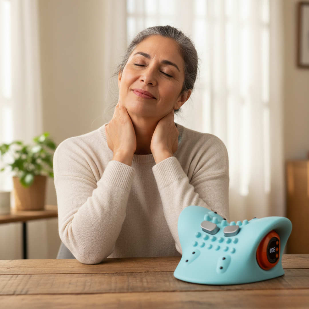 Cervical Massager next to an old lady 