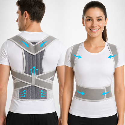 male and female wearing the posture max posture corrector in the studio shot 